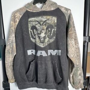 Buck Wear RAM x Realtree Camo Hoodie Mens XL Black Pullover Sweatshirt *FLAW‎